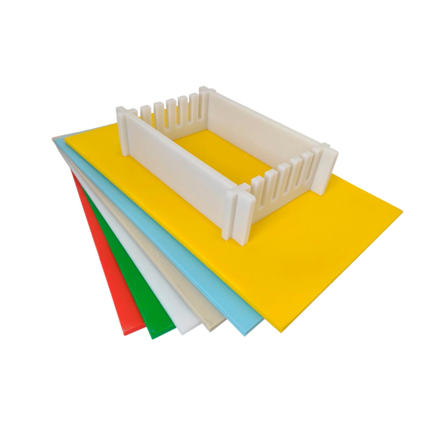 KIT DE 6 TÁBUAS DE CORTE LISAS - CORES ANVISA - 10mm X 30cm X 50cm - C/ SUPORTE - D5 Comércio