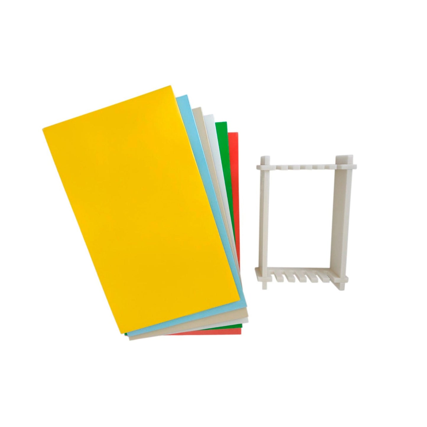 KIT DE 6 TÁBUAS DE CORTE LISAS - CORES ANVISA - 10mm X 30cm X 50cm - C/ SUPORTE - D5 Comércio