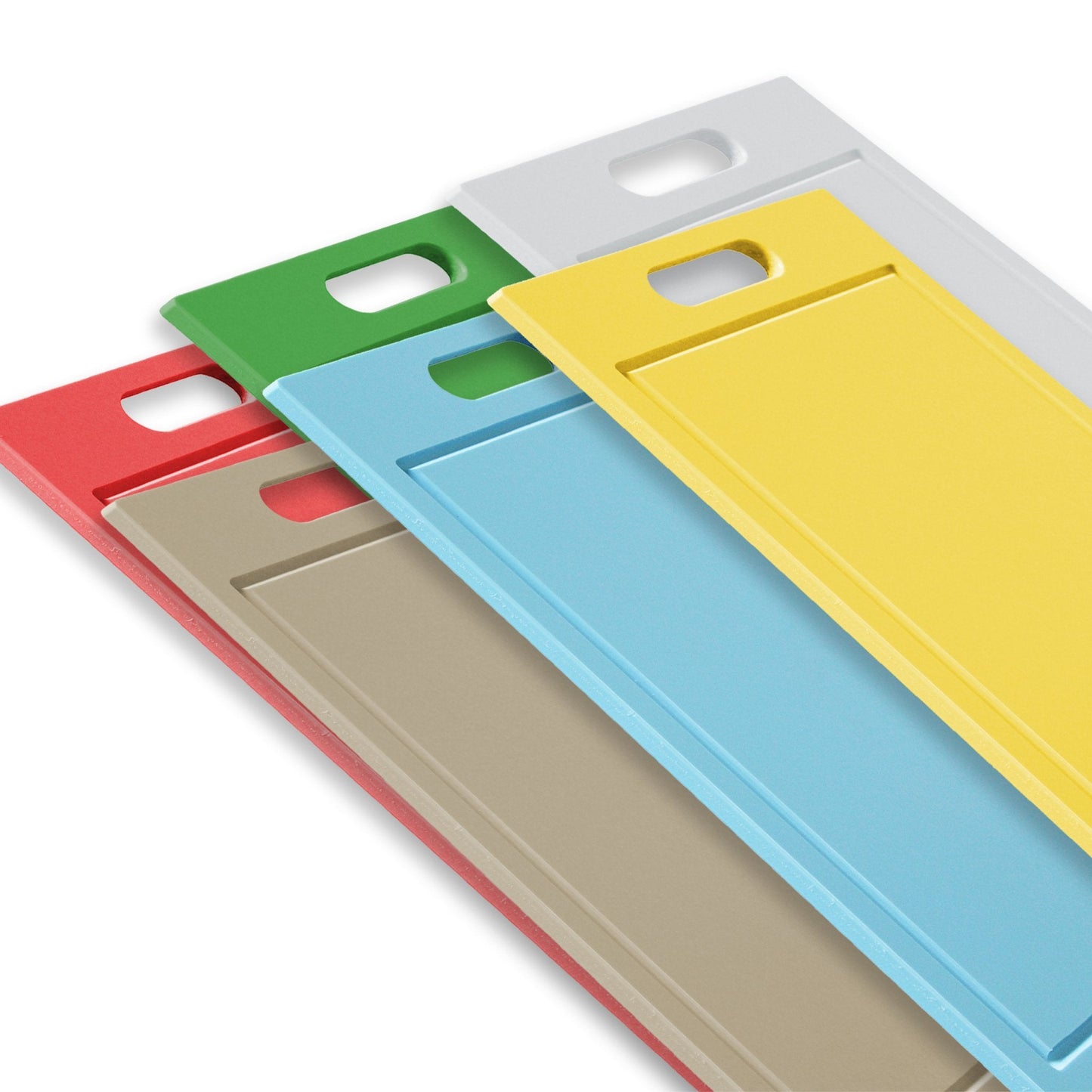 KIT DE 6 TÁBUAS DE CORTE MINI GOURMET - CORES ANVISA - 10mm X 24cm X 39cm - C/ SUPORTE - D5 Comércio