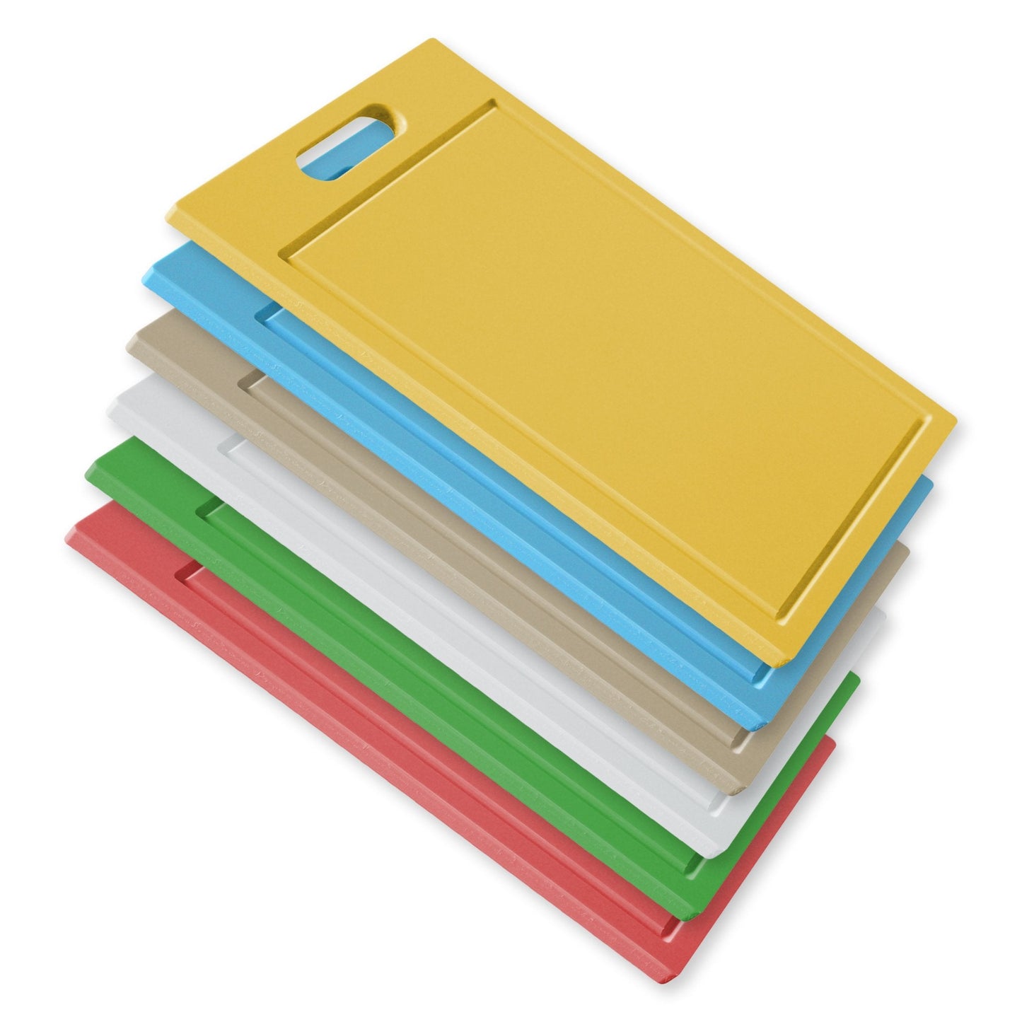 KIT DE 6 TÁBUAS DE CORTE MINI GOURMET - CORES ANVISA - 10mm X 24cm X 39cm - C/ SUPORTE - D5 Comércio