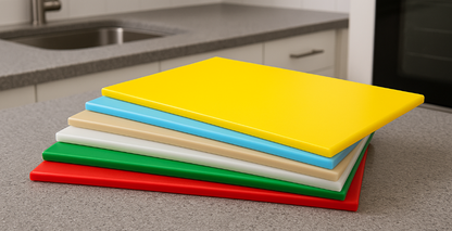 KIT DE 6 TÁBUAS DE CORTE LISAS - CORES ANVISA - 10mm X 30cm X 50cm - C/ SUPORTE