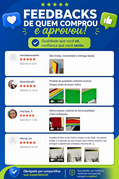 KIT DE 6 TÁBUAS DE CORTE LISAS - CORES ANVISA - 10mm X 30cm X 50cm - C/ SUPORTE