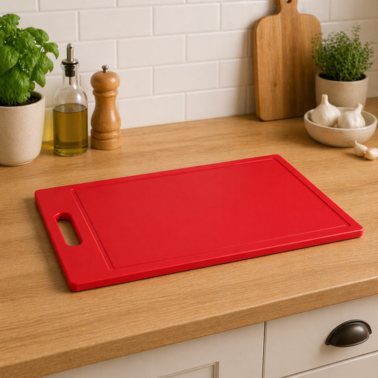 TÁBUA DE CORTE PARA CHURRASCO EM PEAD 50X30 PROFISSIONAL - VERMELHO