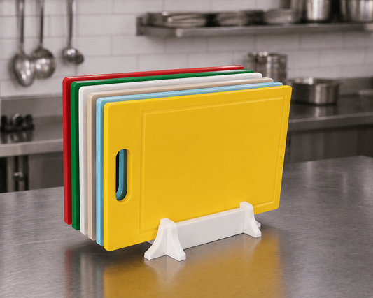 KIT DE 6 TÁBUAS DE CORTE MINI GOURMET - CORES ANVISA - 10mm X 24cm X 39cm - C/ SUPORTE