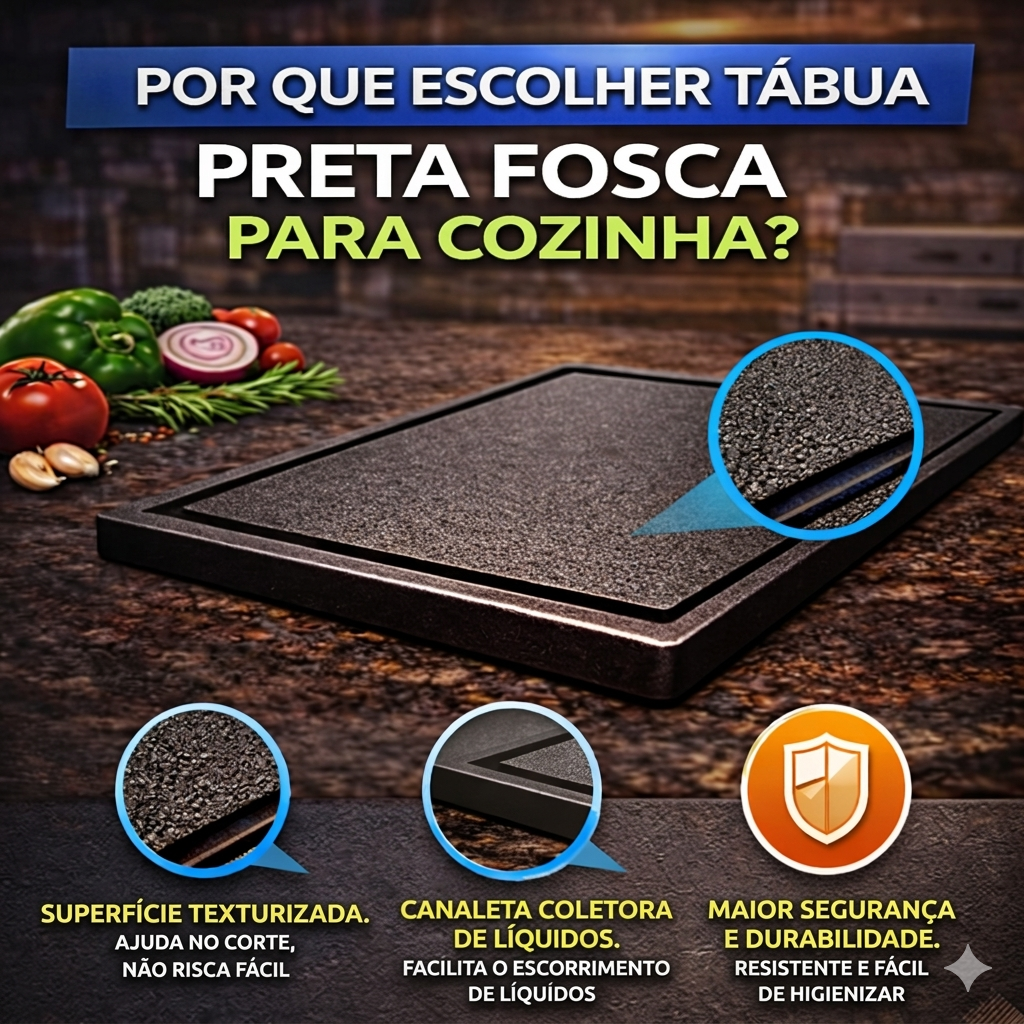 TÁBUA DE CORTE FOSCA PRETO - 10mm X 30cm X 50cm