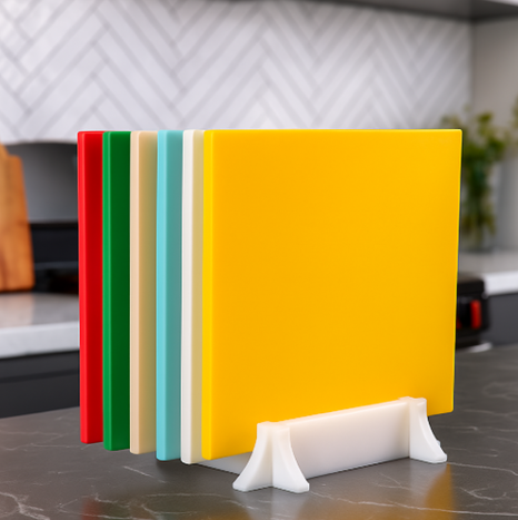 KIT DE 6 TÁBUAS DE CORTE LISAS - CORES ANVISA - 14mm X 30cm X 50cm - C/ SUPORTE